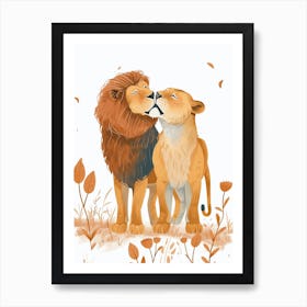 African Lion Mating Rituals Clipart 4 Art Print