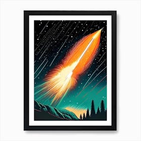 Meteor Shower Vintage Sketch Space Art Print