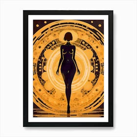 Nude Woman In A Golden Circle Art Print