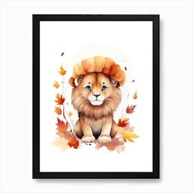 Lion Watercolour In Autumn Colours 2 Art Print