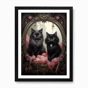 Two Medieval Black Cats Rococo Style 2 Art Print