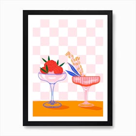 Botanical Cocktails with Checkerboard Art Print
