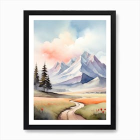 Tranquil Mountains In Minimalist Watercolor Vertical Composition 44 Art Print