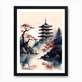 Japanese Landscape Watercolor Painting (29) Art Print