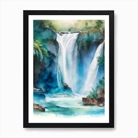 Cataratas De Agua Azul, Mexico Water Colour  (2) Art Print