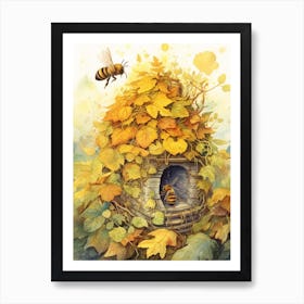 Common Furrow Bee Beehive Watercolour Illustration 2 Art Print