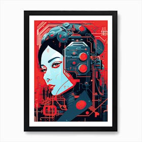 Futuristic Woman, Red Art Print