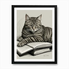 Cat Reading Book Art Print