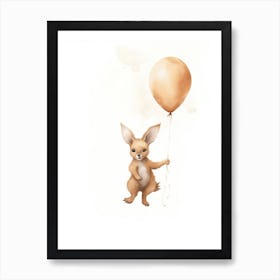 Baby Kangaroo Flying With Ballons, Watercolour Nursery Art 3 Art Print