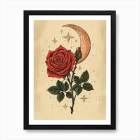 English Roses Painting Rose With The Moon 4 Art Print