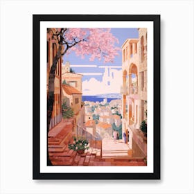 Pula Croatia 2 Vintage Pink Travel Illustration Art Print