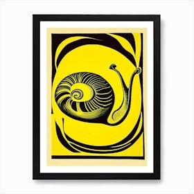 Snail Looking At A Snail 1 Linocut Art Print