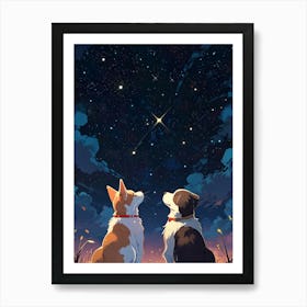 Two Dogs Looking At The Stars 2 Art Print