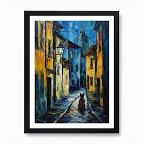 Painting Of Prague With A Cat In The Style Of Expressionism 1 Art Print