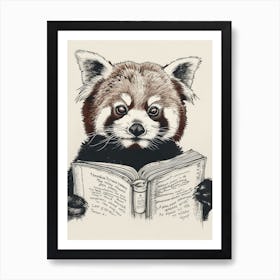 Red Panda Reading Ink Illustration 2 Art Print