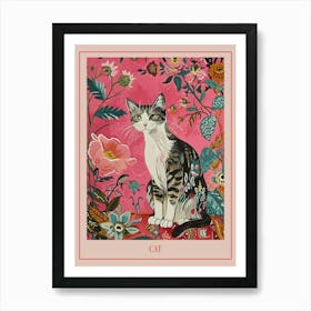 Floral Animal Painting Cat 3 Poster Art Print