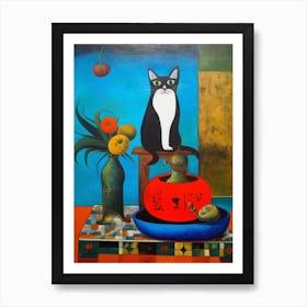 Bouvardia With A Cat 1 Surreal Joan Miro Style  Art Print