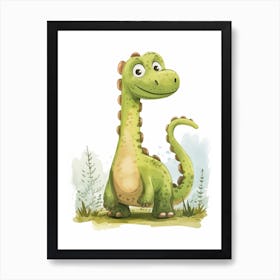 Cute Cartoon Acrocanthosaurus Dinosaur Watercolour 2 Art Print