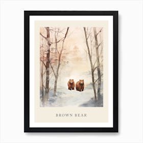 Winter Watercolour Brown Bear 1 Poster Art Print