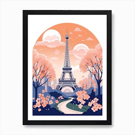 Eiffel Tower   Paris, France   Cute Botanical Illustration Travel 4 Art Print