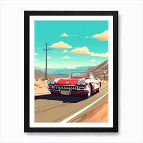 A Chevrolet Corvette Car In Route 66 Flat Illustration 3 Art Print