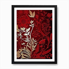 Red and Black Abstract Botanical Art Print