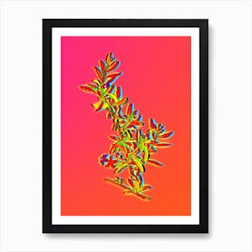 Neon Goji Berry Branch Botanical in Hot Pink and Electric Blue Art Print