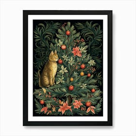 William Morris Style Christmas Cat 7 Art Print