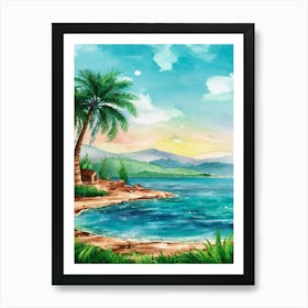 Watercolor Sunset On The Beach Art Print