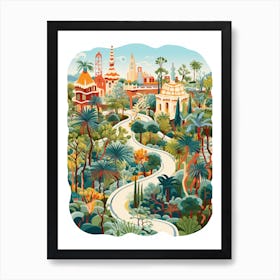 Park Gell Spain Modern Illustration  Art Print