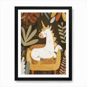 Unicorn On A Sofa Mustard Muted Pastels 3 Art Print