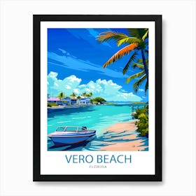 Vero Beach Florida Print Treasure Coast Art Seaside Town Poster Florida Beach Wall Decor Indian River Lagoon Illustration Coastal Paradise 1 Art Print