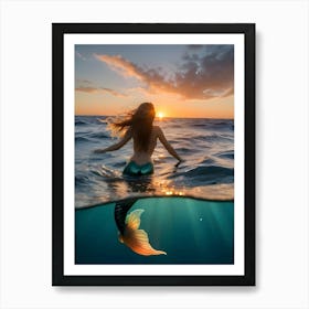 Mermaid At Sunset-Reimagined 3 Art Print