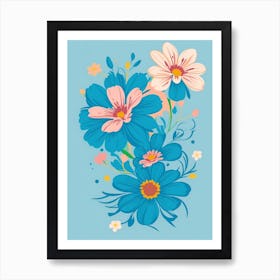 Beautiful Flowers Illustration Vertical Composition In Blue Tone 36 Art Print