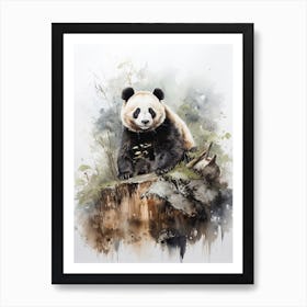 Panda, Japanese Brush Painting, Ukiyo E, Minimal 4 Art Print