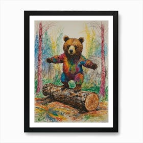 Bear On Log Art Print