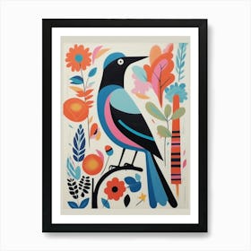 Colourful Scandi Bird Magpie 1 Art Print