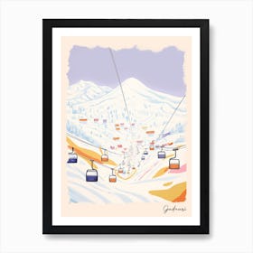 Poster Of Gudauri   Georgia, Ski Resort Pastel Colours Illustration 1 Art Print