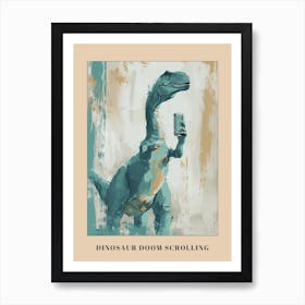 Muted Pastels Dinosaur On A Mobile Phone 1 Poster Art Print