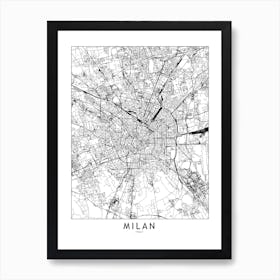 Milan White Map Art Print