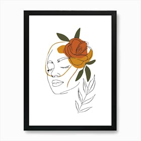 Woman Portrait Monoline Minimalist Hand Drawing Boho Illustration (5) Art Print