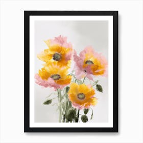 Sunflowers Flowers Acrylic Painting In Pastel Colours 7 Art Print
