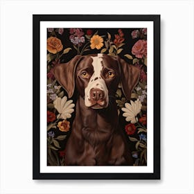 Dog Portrait With Rustic Flowers 1 Art Print