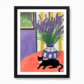 A Painting Of A Still Life Of A Lavender With A Cat In The Style Of Matisse 3 Art Print