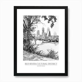 Red River Cultural District Austin Texas Black And White Drawing 1 Poster Art Print