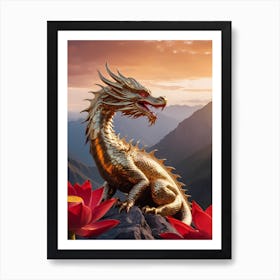 Golden Red Dragon Mountain (2) Art Print