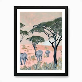 Elephants Pastels Jungle Illustration 4 Art Print