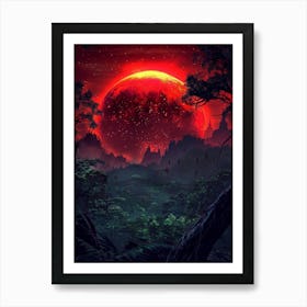 Red Moon In The Forest Art Print