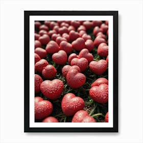 Red Hearts On Grass Art Print