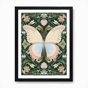 Butterfly On A Green Background Style William Morris 2 Art Print